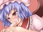  blue_hair fellatio hat irodori_(irotoridori) licking oral penis remilia_scarlet short_hair solo_focus touhou wings 