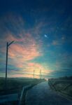  cloud commentary_request crescent crescent_moon gradient_sky highres horizon mks moon nature night night_sky no_humans original outdoors power_lines road scenery sky sunrise twilight 