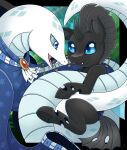  arthropod black_body blue_body blue_eyes changeling coiling duo fangs female feral forked_tongue friendship_is_magic hasbro horn male my_little_pony open_mouth reptile scales scalie size_difference snake tongue vavacung white_body white_scales 