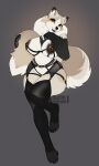 anthro areola big_breasts breasts canid canine claws clothing female fluffy fluffy_tail garter_belt garter_straps hi_res leggings legwear looking_at_viewer mammal neck_tuft nipples open_mouth smile solo sweetburn thigh_highs tight_clothing tuft wide_hips 