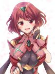  1girl absurdres bangs black_gloves breasts chest_jewel earrings fingerless_gloves gloves highres jewelry kurokaze_no_sora large_breasts pyra_(xenoblade) red_eyes red_hair short_hair simple_background solo swept_bangs tiara white_background xenoblade_chronicles_(series) xenoblade_chronicles_2 