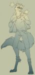  2022 4_toes 5_fingers anthro barefoot canid canine clothed clothing digital_media_(artwork) digitigrade eyewear feet fingers fur glasses hair hi_res looking_at_viewer male mammal ravoilie smile solo standing toes 