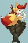  2022 ambiguous_gender anthro big_butt black_body black_fur braixen butt butt_focus canid canine digital_media_(artwork) eyelashes facial_tuft feet fingers fur girly half-closed_eyes hi_res ingi inner_ear_fluff looking_at_viewer looking_back looking_back_at_viewer mammal multicolored_body multicolored_fur narrowed_eyes nintendo nude pok&eacute;mon pok&eacute;mon_(species) rear_view red_body red_eyes red_fur red_nose shaded short_stack smile solo standing thick_thighs toes tuft video_games white_body white_fur wide_hips yellow_body yellow_fur 