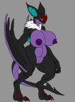  absurd_res anthro big_breasts black_body breasts claws female genitals hi_res karnator multicolored_body nintendo nipples noivern open_mouth open_smile pok&eacute;mon pok&eacute;mon_(species) purple_body pussy red_eyes simple_background smile solo thick_thighs two_tone_body video_games wings 