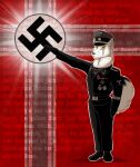  anthro belt black_body black_fur black_nose canid canine canis clothing fur green_eyes heil hi_res lol_comments male mammal medal nazi nazi_salute officer soldier solo ss_uniform swastika thiscrispykat uniform warrior whiskers white_body white_fur wolf 