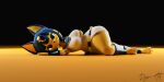  animal_crossing ankha_(animal_crossing) anthro blue_hair clothed clothing domestic_cat dysonart egyptian felid feline felis female hair hi_res mammal markings nintendo paws pinup pose simple_background solo striped_markings striped_tail stripes tail_markings thick_thighs video_games yellow_body 