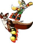  anthro boots canid canine clothing duo flying footwear fox fox_hybrid fox_mccloud hi_res male male/male mammal marquis2007 nintendo rocket_boots star_fox video_games 