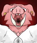  anatomically_correct anthro bodily_fluids clothed clothing domestic_pig drooling excessive_saliva fur hi_res male mammal microsoft minecraft mojang mouth_shot open_mouth piercing piglin pink_body pink_fur randompasserbyer red_eyes saliva solo suid suina sus_(pig) tusks video_games xbox_game_studios 