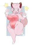  anthro belly big_breasts breasts chubby_female clefairy clothed clothing curvy_figure female hi_res looking_at_viewer mammal nintendo open_mouth pink_body pok&eacute;mon pok&eacute;mon_(species) punkinbuu purple_eyes simple_background slightly_chubby smile smiling_at_viewer solo thick_thighs video_games wide_hips 