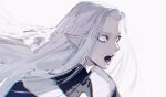  1girl absurdres chinese_commentary commentary_request elezen elf final_fantasy final_fantasy_xiv from_side grey_eyes grey_hair highres huangjin_shizi long_hair looking_ahead open_mouth pointy_ears portrait simple_background solo white_background wide-eyed ysayle_dangoulain 