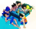  5boys bag_of_chips bardock black_hair black_male_underwear blue_pants blue_shorts blue_tank_top boxer_briefs can closed_eyes closed_mouth dragon_ball dragon_ball_z duplicate food green_shirt green_tank_top headband highres holding holding_can holding_phone jewelry kakipiinu large_pectorals long_hair looking_at_another looking_at_phone lying male_focus male_underwear multiple_boys muscular muscular_male necklace on_back open_mouth orange_tank_top pants pectorals phone pillow pixel-perfect_duplicate raditz red_headband scar scar_on_cheek scar_on_face shirt short_hair shorts sitting sleeping smile soda_can son_goku spiked_hair table tank_top tullece underwear vegeta 