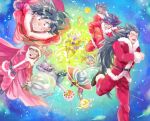  2girls 6+boys abs baby baby_carry bardock beerus black_hair blonde_hair blue_hair blush boots box bra_(dragon_ball) cake carrying carrying_person child child_carry christmas colored_skin dragon_ball dragon_ball_z eating egyptian_clothes father_and_daughter female_child flying food frieza fur-trimmed_headwear fur_trim gift gift_box glasses gloves golden_frieza green_skin hat headband highres holding holding_cake holding_food holding_sack kakipiinu kuririn long_hair looking_at_another looking_at_viewer marron multiple_boys multiple_girls namekian open_mouth piccolo piggyback raditz red_headband sack santa_boots santa_costume santa_hat scar scar_on_cheek scar_on_face short_hair smile son_gohan son_goku spiked_hair star_(sky) star_(symbol) teeth tullece vegeta whis white_gloves 