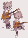  2022 acoustic_guitar ahoge anthro bottomwear clothing electric_guitar female footwear fur grey_body grey_fur grey_hair guitar hair hi_res holding_object kemono mammal mouse multiple_images murid murine musical_instrument playing_guitar playing_music plucked_string_instrument rodent shirt shoes simple_background skirt sneakers socks solo string_instrument telecaster topwear white_background yagi_the_goat 