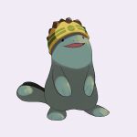  black_eyes hatted_pokemon helmet highres looking_up no_humans open_mouth pokemon pokemon_(creature) quagsire rocky_helmet_(pokemon) smile solid_circle_eyes solo standing tongue v_(govvvvw) 