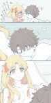  1boy 1girl ? azumi_(myameco) blonde_hair blush breasts brown_hair closed_eyes collarbone commentary_request completely_nude ereshkigal_(fate) eye_contact eyebrows_visible_through_hair fate/grand_order fate_(series) fujimaru_ritsuka_(male) green_eyes hetero long_hair looking_at_another medium_breasts nude red_eyes short_hair translation_request 