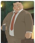  2022 absurd_res anthro belly big_belly blush cellphone clothing detailed_background eyewear glasses hi_res humanoid_hands ibuki_haruno kemono male mammal necktie night outside overweight overweight_male phone shirt smartphone solo suid suina sus_(pig) topwear wild_boar 
