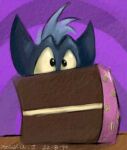  1999 abstract_background ambiguous_gender anthro blue_body blue_fur blue_hair cake candy chocolate chocolate_cake dessert food fur hair looking_at_food looking_at_object purple_background simple_background solo spiral_background swike 