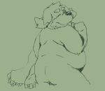  0ottotto0 2017 anthro belly big_belly biped blush butt canid canine canis cu_sith_(tas) domestic_dog green_background hi_res kemono lifewonders male mammal one_eye_closed overweight overweight_male scarf simple_background solo tokyo_afterschool_summoners video_games wink 