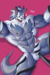  abs anthro balls big_pecs big_penis blue_body blue_hair canid canine canis capcom darkstalkers dialogue genitals hair hi_res humanoid_genitalia humanoid_penis jon_talbain male mammal masturbation muscular muscular_male nude pecs penis pink_background sharp_teeth simple_background solo speech_bubble teeth tentacle_masturbation tentacles tentacles_around_arms tentacles_around_legs thick_thighs video_games wide_eyed wolf wolfanine yellow_eyes 