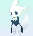  2016 ambiguous_gender anthro big_tail blue_eyes blush canid canine clothing cuff_links fennec fluffy fox fur hand_on_chest kemono looking_at_viewer mammal moki nervous shaded simple_background simple_shading solo suit white_body white_tail 