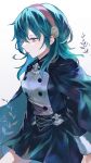  1girl absurdres alternate_costume bangs brooch byleth_(fire_emblem) byleth_(fire_emblem)_(female) cape closed_mouth fire_emblem fire_emblem:_three_houses garreg_mach_monastery_uniform green_hair hairband highres jewelry long_hair repu_(rep_sha) skirt solo upper_body 