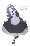  1girl apron black_footwear bowing closed_eyes curly_hair curtsey dress eyeshadow frilled_dress frills highres humanization maid maid_apron maid_headdress makeup mary_janes my_little_pony my_little_pony_friendship_is_magic pale_skin purple_hair rarity shoes sketch skirt_hold smile socks solo square_neckline xieyanbbb 