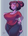  absurd_res animal_humanoid anthro arachnid arthropod big_breasts breasts clothed clothing curvy_figure dreamerknight fangs female hair hi_res humanoid looking_at_viewer muffet ribbons simple_background solo spider thick_thighs undertale undertale_(series) video_games 
