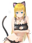  1girl alice_lendrott animal_ears bare_arms bare_legs bare_shoulders blonde_hair bra cat_ears cat_tail collarbone earrings eyebrows_behind_hair eyebrows_visible_through_hair fake_animal_ears fake_tail green_eyes hairband highres jewelry long_hair looking_at_viewer mitsugu nail_polish necklace shinigami_bocchan_to_kuro_maid simple_background smile solo tail underwear white_background 