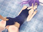  ass blush clothed_sex copyright_request invisible_penis one-piece_swimsuit ponytail purple_eyes purple_hair school_swimsuit sex swimsuit swimsuit_aside urichi wet 