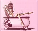  artist_request barefoot bath bathtub breasts bubble claw_foot_bathtub crown drill_hair hair_tousle hat long_hair medium_breasts one_piece perona pink_hair smile solo twintails 