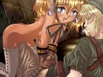  1girl agitha blonde_hair blush bulge buttercupsaiyan closed_eyes earrings erection erection_under_clothes gloves grinding handjob handjob_over_clothes hetero jewelry link nude penis pointy_ears purple_eyes ribbon sweat the_legend_of_zelda the_legend_of_zelda:_twilight_princess thighhighs 