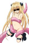  artist_request belt black_blindfold blindfold blonde_hair blush boots consensual_tentacles facing_viewer flat_chest garters highres jpeg_artifacts konjiki_no_yami long_hair naked_belt nude pussy solo spread_legs tentacles thigh_strap to_love-ru tongue two_side_up 