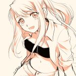  1girl 2021 bandeau bangs collarbone collared_shirt dated dress_shirt eyebrows_visible_through_hair floating_hair fullmetal_alchemist hair_between_eyes long_hair midriff mini_(pixiv6327751) navel open_clothes open_mouth open_shirt shirt sketch solo stomach wing_collar winry_rockbell 