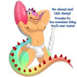  1:1 alpha_channel anthro briefs cake candle clothing dessert dez_dessertasaur_(character) dialogue dinosaur english_text food fruit ice_cream male melee_weapon nipples notkastar open_mouth pecs plant reptile scalie solo spikes strawberry sword teeth text tongue underwear weapon 