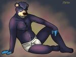  anthro black_nose blue_body blue_fur briefs briefs_only bulge clothed clothing facial_hair fur goatee male mammal merakburr signature sitting solo tighty_whities underwear underwear_only ursid white_briefs white_clothing white_underwear 