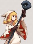  1girl blonde_hair braid brown_eyes final_fantasy final_fantasy_tactics gloves grey_background highres hood long_hair robe simple_background solo staff twin_braids twintails weapon white_mage white_mage_(fft) wide_sleeves yan_pai 