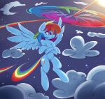  blue_body cloud crossed_arms cutie_mark digital_media_(artwork) equid equine fajeh feathered_wings feathers female flying friendship_is_magic hair hasbro hi_res mammal multicolored_hair multicolored_tail my_little_pony pegasus pink_eyes rainbow rainbow_dash_(mlp) rainbow_hair rainbow_tail semi-anthro sky smile spread_wings wings 