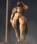  abs anthro big_breasts braided_hair breasts equid equine female genitals green_eyes hair hi_res hooves horse huge_breasts keeltheequine mammal muscular muscular_anthro muscular_female nude pussy red_hair solo standing thick_thighs wide_hips 