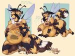  antennae_(anatomy) anthro areola arthropod big_breasts bodily_fluids breasts dragon female genital_fluids genitals goldenyuusha hair hi_res horn hybrid insect nipples nude pussy pussy_juice size_difference unbirthing vaginal vore wings 