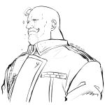  1boy 2022 ahoge alex_louis_armstrong bald closed_mouth crying crying_with_eyes_open dated facial_hair fullmetal_alchemist greyscale highres male_focus military military_uniform mini_(pixiv6327751) monochrome mustache simple_background sketch solo sparkle tears uniform upper_body white_background 