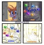  2boys animal_ears artist_name bed blush clenched_hands closed_eyes english_commentary english_text fang fox_ears furry furry_male gh0stselkie gloves highres male_focus meme motion_blur multiple_boys open_mouth sketch smile sonic_(series) sonic_the_hedgehog super_sonic tails_(sonic) white_gloves 