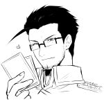  1boy 2022 ;) beard closed_mouth cropped_torso dated facial_hair fullmetal_alchemist glasses greyscale heart highres maes_hughes male_focus mini_(pixiv6327751) monochrome one_eye_closed portrait rectangular_eyewear short_hair simple_background sketch smile solo white_background wing_collar 