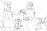  2017 5_fingers age_difference anita_(vdisco) anthro armlet big_breasts big_butt biped black_and_white boob_hat bottle breasts butt child cleavage clothed clothing curvy_figure dress duo_focus ear_piercing female fingers fully_clothed giraffe giraffe_mom giraffid group hair hair_over_eye holding_object horn huge_breasts huge_butt jewelry male mammal mature_anthro mature_female monochrome mother mother_and_child mother_and_son necklace obese obese_anthro obese_female older_female one_eye_obstructed overweight overweight_anthro overweight_female parent parent_and_child piercing ring son standing thick_thighs vdisco voluptuous wide_hips young younger_male 