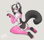  anthro anus balls balls_in_underwear black_body black_fur blush butt clothing fur genitals girly good4life4ever grey_body hi_res legwear looking_at_viewer male mightyena nintendo pawpads paws pink_clothing pok&eacute;mon pok&eacute;mon_(species) raised_tail sitting solo thick_thighs thigh_highs video_games wide_hips 