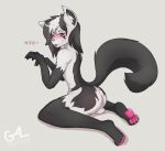  anthro anus balls black_body black_fur blush butt fur genitals girly good4life4ever grey_body hi_res looking_at_viewer male mightyena nintendo pawpads paws pok&eacute;mon pok&eacute;mon_(species) raised_tail sitting solo thick_thighs video_games wide_hips 