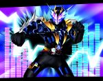  1boy absurdres armor belt bodysuit build_driver clenched_hand fighting_stance full_armor gloves glowing glowing_eyes headgear helmet highres kamen_rider kamen_rider_build_(series) kamen_rider_cross-z orange_armor pauldrons reiei_8 rider_belt shoulder_armor symphogear_pendant tokusatsu trait_connection visor 