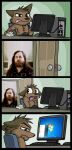  :o anthro beard brown_hair canid canine canis caught clothed clothing comic computer computer_keyboard computer_mouse duo facial_hair hair human humor long_hair looking_back looking_down male male/male mammal masturbation microsoft microsoft_windows monitor o_o obscured_masturbation open_mouth parody photo picture_in_picture real richard_stallman shame shocked the_truth tirrel tissue uhoh walk-in windows_7 wolf 