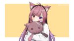  1girl absurdres ahoge animal_ears bangs button_eyes cat_ears eyebrows_visible_through_hair hairband highres indie_virtual_youtuber jacket long_hair long_sleeves mikeneko_(utaite) multicolored_hair pink_hair pon-chan_(mikeneko) purple_eyes purple_hair red_eyes sidelocks simple_background tareme two-tone_background two-tone_hair upper_body water_(pixiv_55477293) 