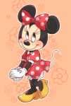  2020 accessory anthro chu_twst clothing disney female footwear gloves hair_accessory hair_bow hair_ribbon handwear hi_res mammal minnie_mouse mouse murid murine ribbons rodent smile solo 