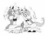  +++ 2girls afterimage animal_ears bangs blush copano_rickey_(umamusume) crystal_ball cushion daruma_doll ema fang full_body greyscale hair_bun holding horse_ears horse_girl horse_tail kadomatsu long_hair maneki-neko matikanefukukitaru_(umamusume) monochrome mujin_(nodate) multicolored_hair multiple_girls open_mouth puffy_short_sleeves puffy_sleeves sailor_collar school_uniform short_hair short_sleeves sitting skirt smile sparkle speed_lines tail thighhighs translation_request two-tone_hair umamusume wariza yokozuwari zabuton 